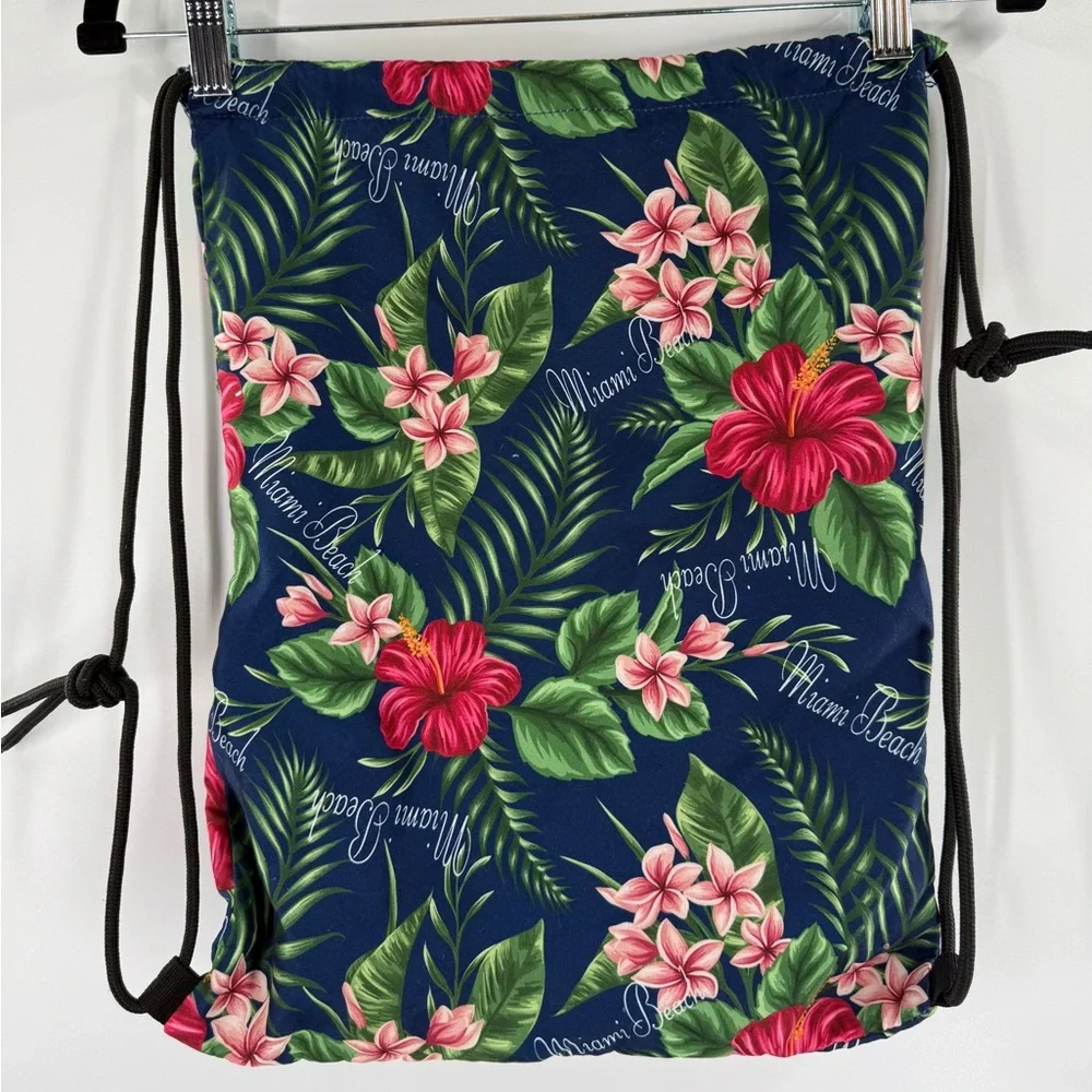 EUC Lucky 7 Tropical Print Miami Beach Drawstring Backpack